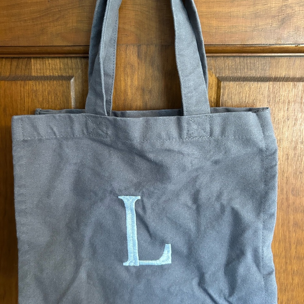 Gray Tote Bag with Blue Initial